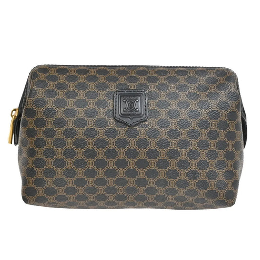 Celine Vintage Toiletry Macadam Coated Canvas, Brown, Canvas, Clutch