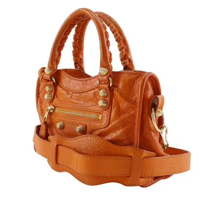 Balenciaga City Classic Studs Leather, Orange, Calfskin, Handbag