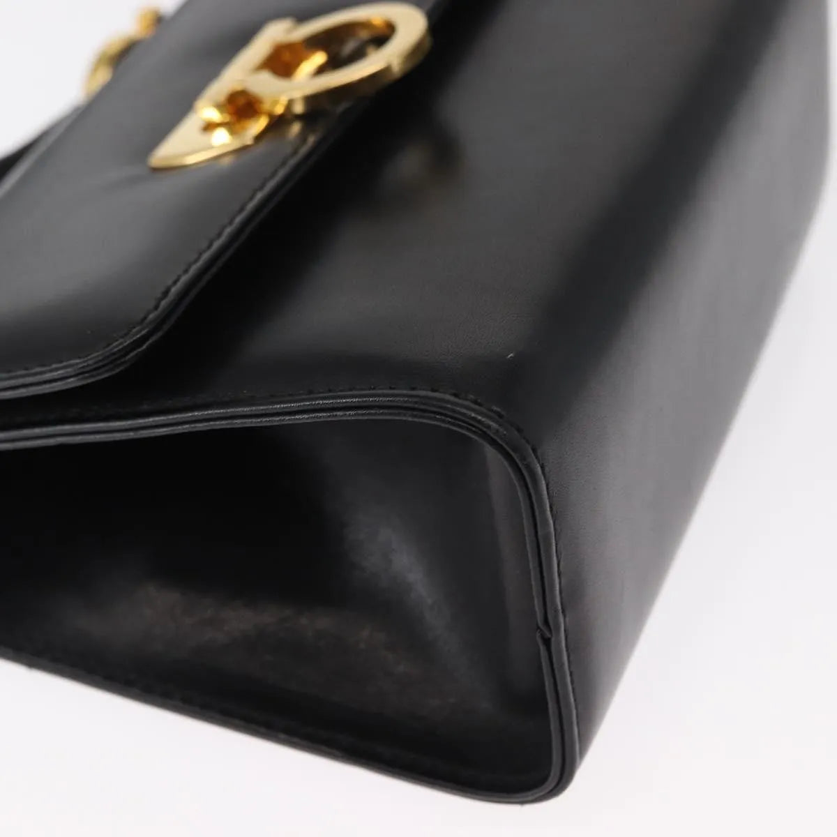 Salvatore Ferragamo Gancini Flap Leather, Black, Leather, Shoulder Bag
