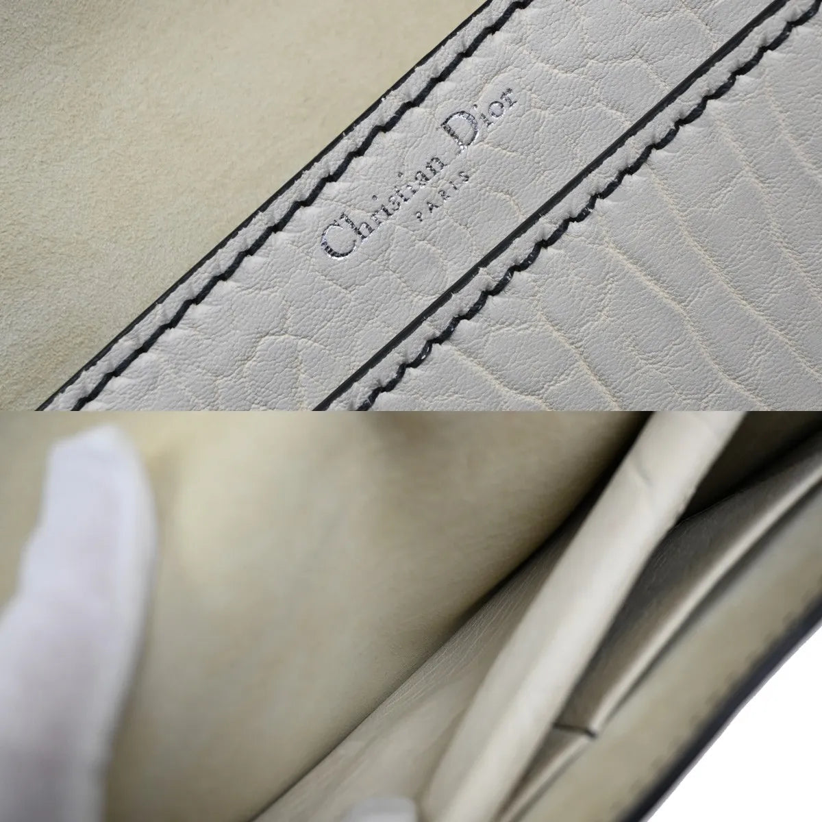 Christian Dior J'Adior Flap Canyon Grained Lambskin with Mosaic Detail, White, Leather, Shoulder Bag