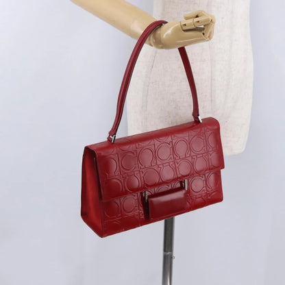 Salvatore Ferragamo Vintage Gancini Top Handle Embossed Leather, Red, Leather, Handbag