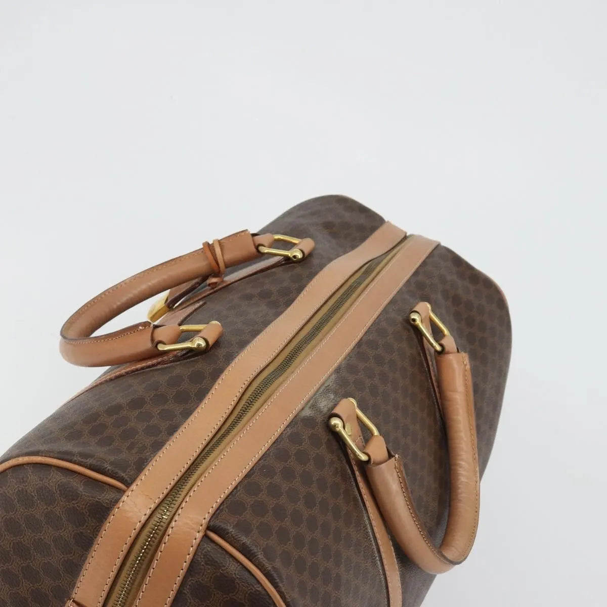 Celine Vintage Macadam Boston Canvas and Leather, Brown, Canvas, Handbag