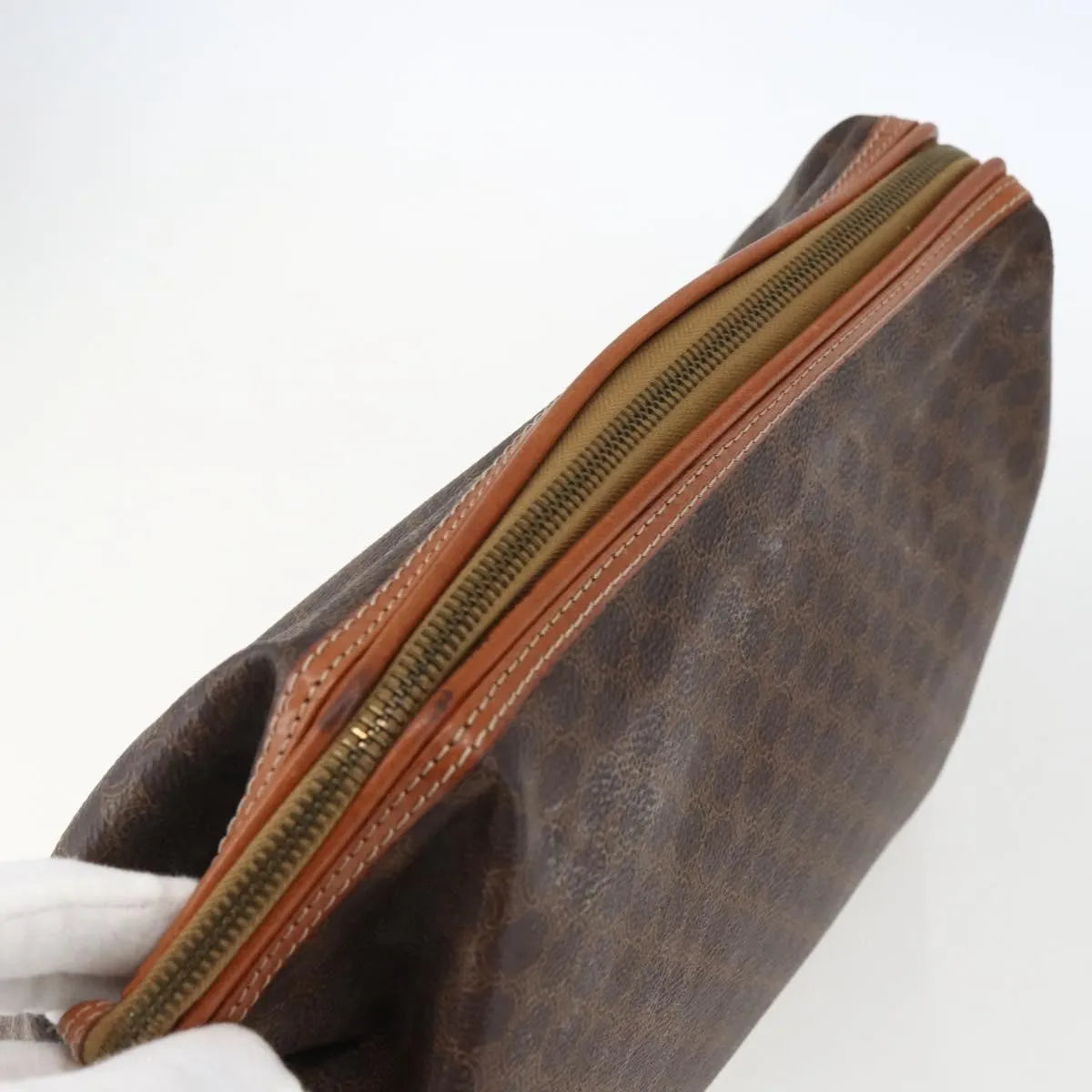 Celine Macadam Pochette Canvas, Brown, Canvas, Clutch