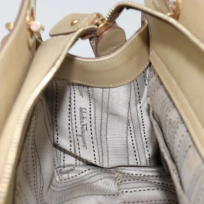 Salvatore Ferragamo Gancini Leather, Gold, Leather, Shoulder Bag