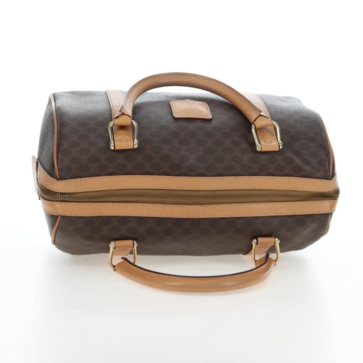 Celine Vintage Macadam Boston Canvas and Leather, Brown, PVC, Handbag