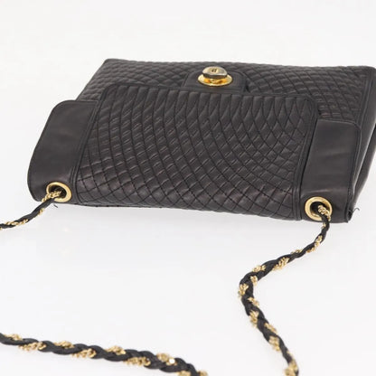 Bally Vintage Chain Quilted Leather, Black, Leather, Shoulder Bag