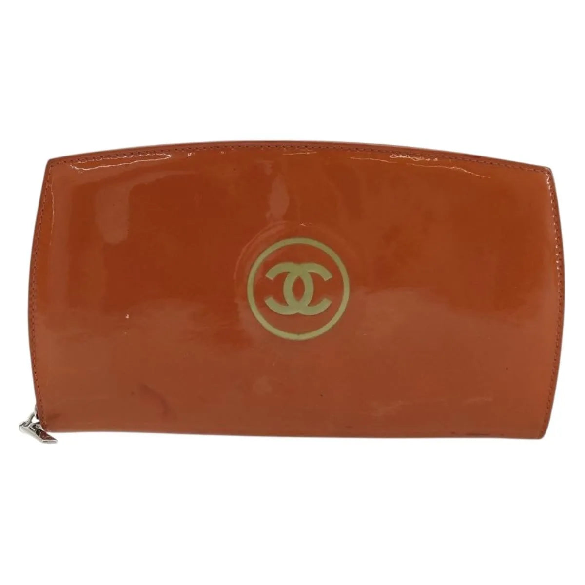 Chanel CC Logo Zip Around Patent, Orange, Patent Leather, Wallet