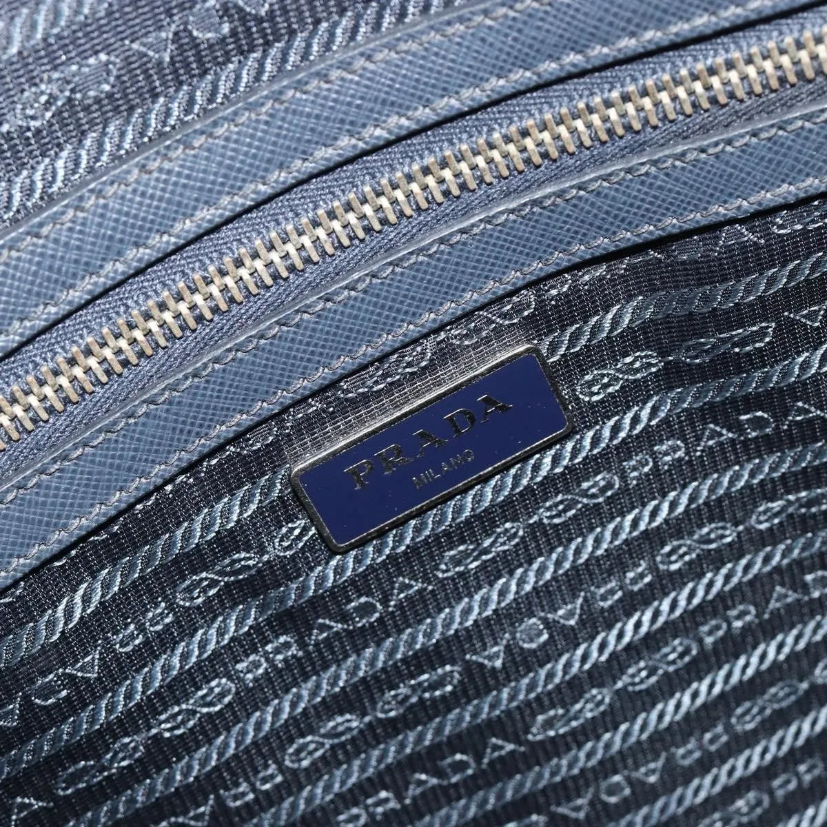 Prada Zip Around Saffiano Leather, Navy, Leather, Briefcase