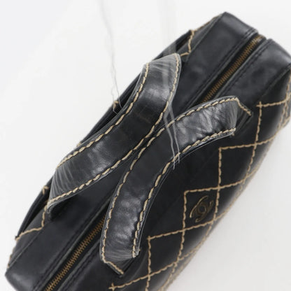 Chanel Surpique Boston Quilted Leather, Black, Leather, Handbag