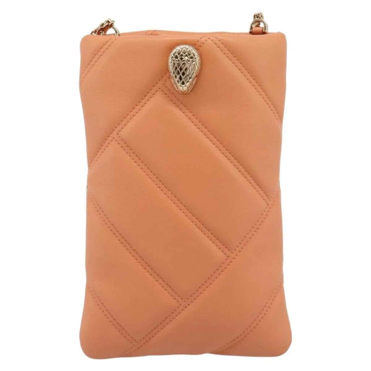 Bvlgari Serpenti Cabochon Phone Holder on Chain Diagonal Quilted Leather, Orange, Leather, Clutch