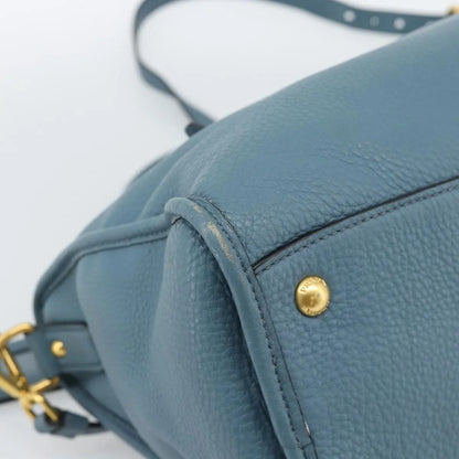 Prada Front Zip Convertible Satchel Vitello Phenix, Blue, Leather, Handbag