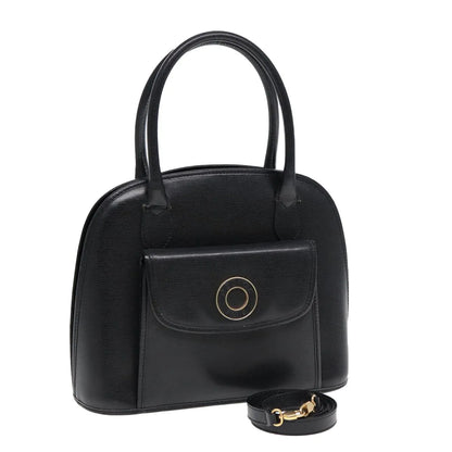 Celine Circle Logo Leather, Black, Leather, Handbag