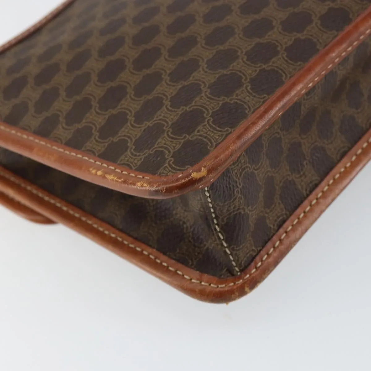Celine Vintage Macadam Circle Logo Canvas and Leather, Brown, Canvas, Shoulder Bag