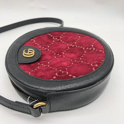 Gucci GG Marmont Round Velvet and Leather, Burgundy, Velvet, Shoulder Bag