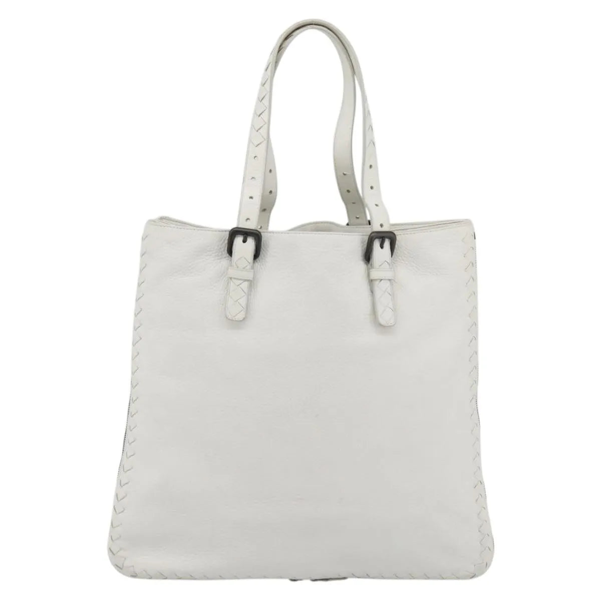 Bottega Veneta Belted Tote Intrecciato Nappa, White, Leather, Tote Bag