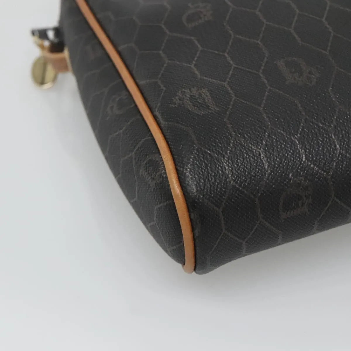Christian Dior Vintage Honeycomb Canvas and Leather, Black, Canvas, Shoulder Bag