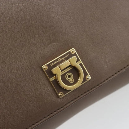 Salvatore Ferragamo Gancini Chain Leather, Gray, Leather, Shoulder Bag