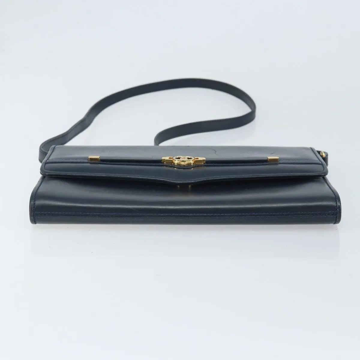 Gucci Vintage Interlocking G Flap Leather, Navy, Leather, Shoulder Bag