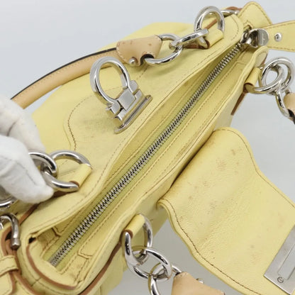 Salvatore Ferragamo Gancini Leather, Yellow, Leather, Handbag