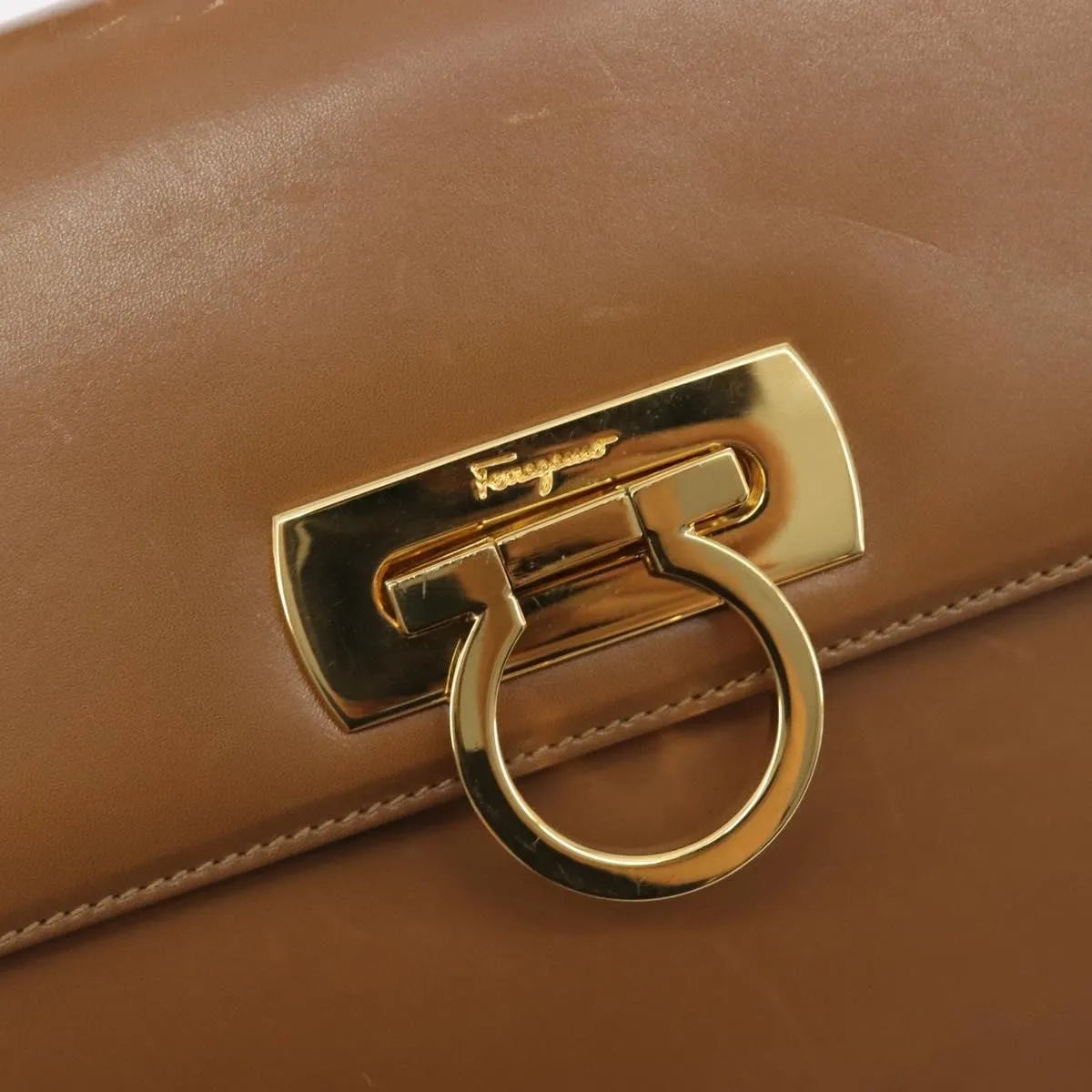 Salvatore Ferragamo Gancini Leather, Brown, Leather, Shoulder Bag