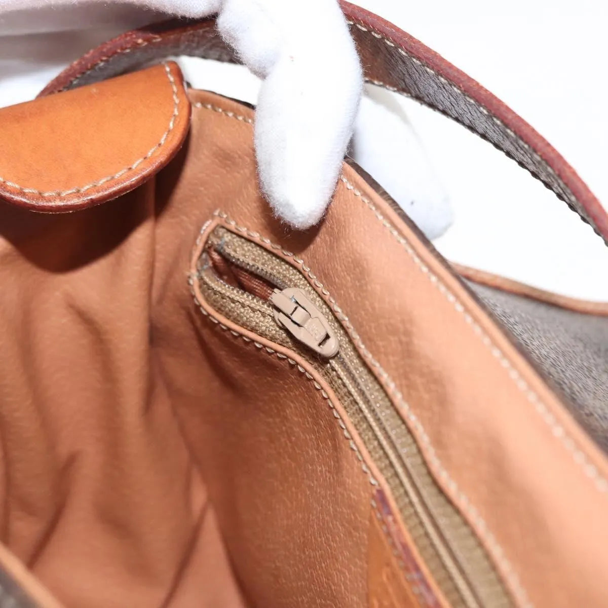 Celine Vintage Macadam Canvas, Brown, Canvas, Shoulder Bag
