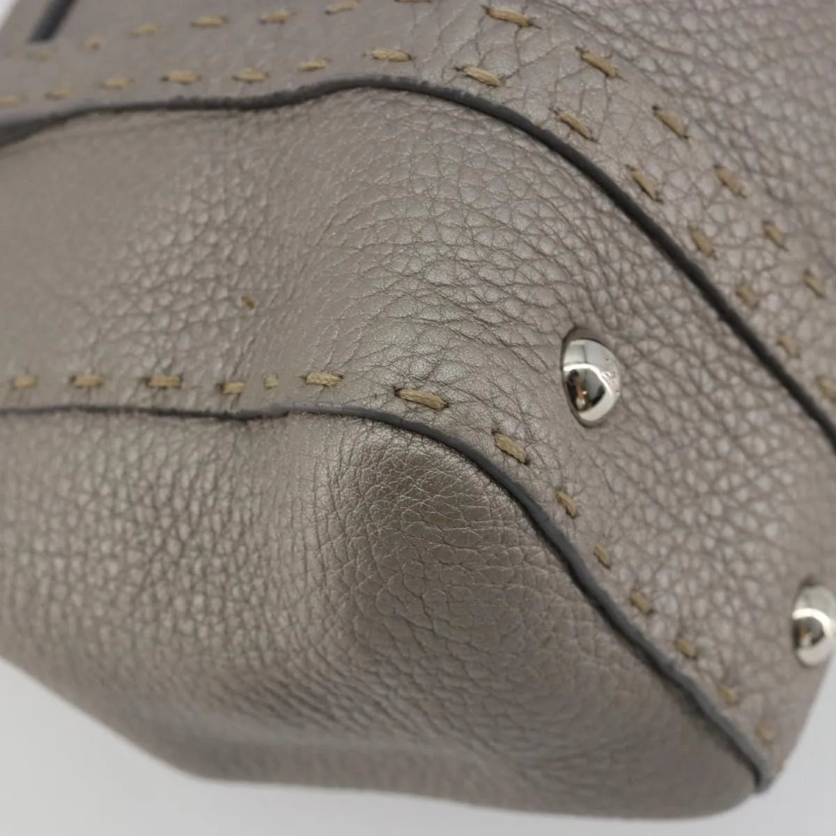 Fendi Selleria Linda Satchel Pebbled Leather, Gray, Leather, Handbag