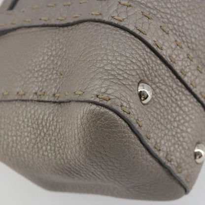 Fendi Selleria Linda Satchel Pebbled Leather, Gray, Leather, Handbag