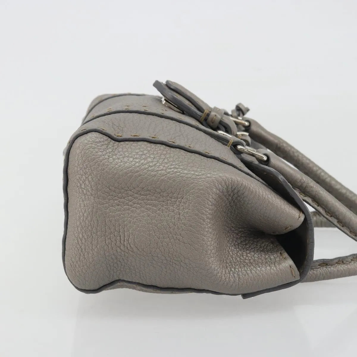 Fendi Selleria Linda Satchel Pebbled Leather, Gray, Leather, Handbag