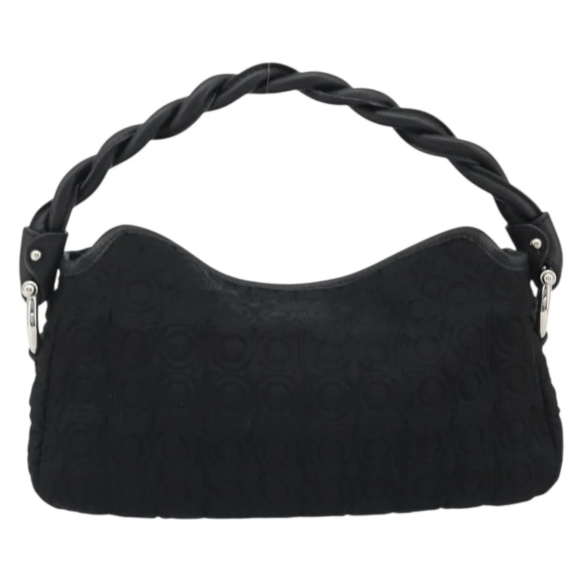 Salvatore Ferragamo Gancini Hobo Leather, Black, Cotton, Handbag