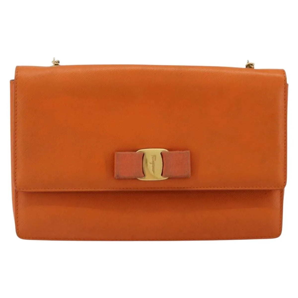 Salvatore Ferragamo Vara Bow Chain Clutch Leather, Orange, Leather, Shoulder Bag