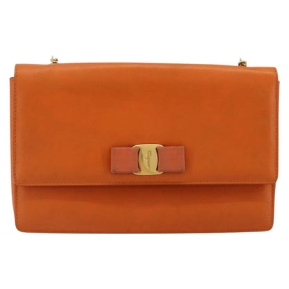 Salvatore Ferragamo Vara Bow Chain Clutch Leather, Orange, Leather, Shoulder Bag