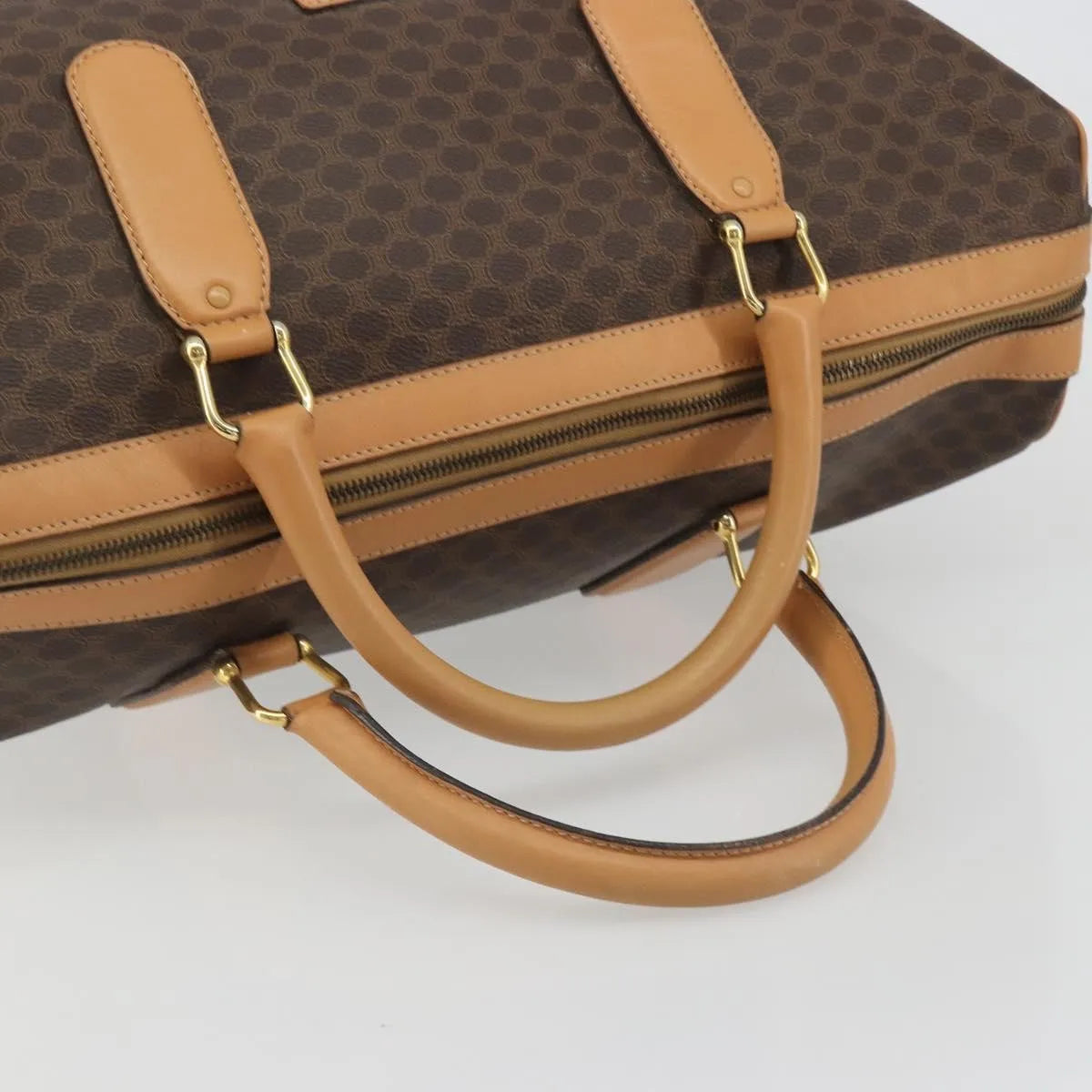 Celine boston Macadam Canvas, Brown, PVC, Travel Bag