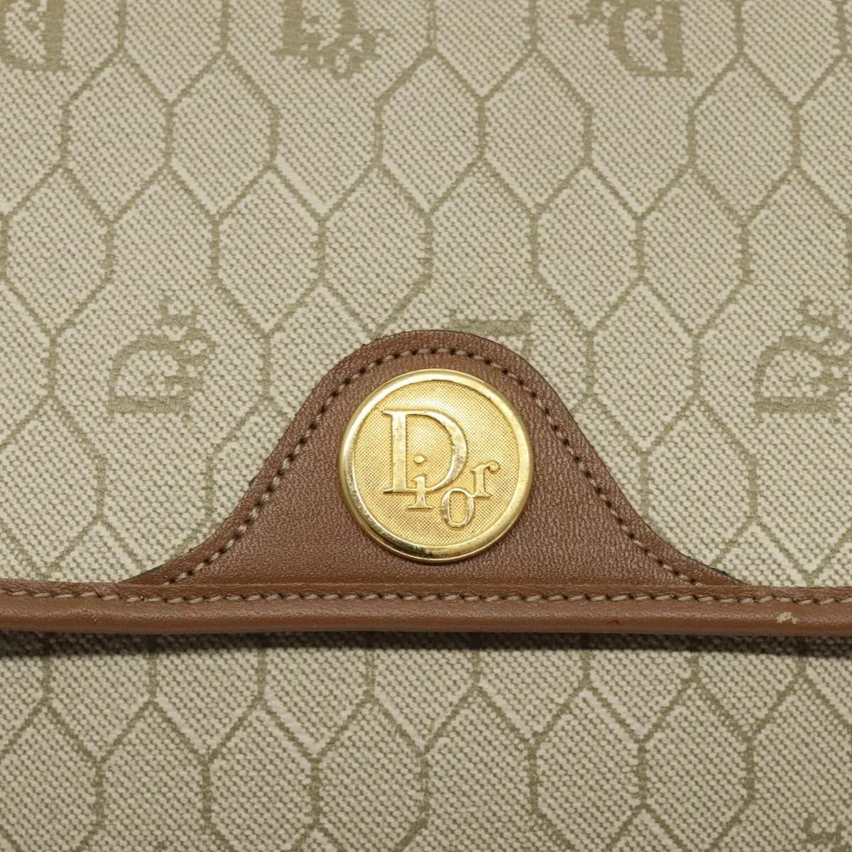 Christian Dior Vintage Honeycomb Flap Canvas and Leather, Beige, PVC, Shoulder Bag