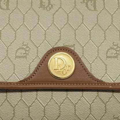 Christian Dior Vintage Honeycomb Flap Canvas and Leather, Beige, PVC, Shoulder Bag