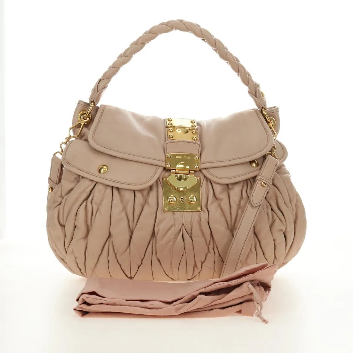 Miu Miu Madras Convertible Lock Tote Leather, Pink_gold, Leather, Handbag