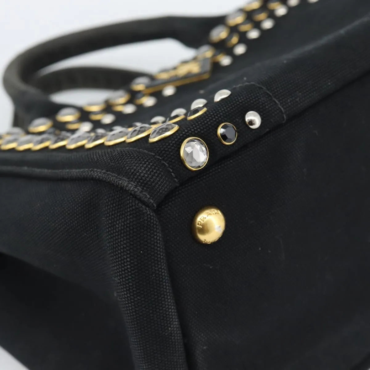 Prada Canapa Convertible Tote Rhinestone Embellished Canvas, Black, Canvas, Handbag
