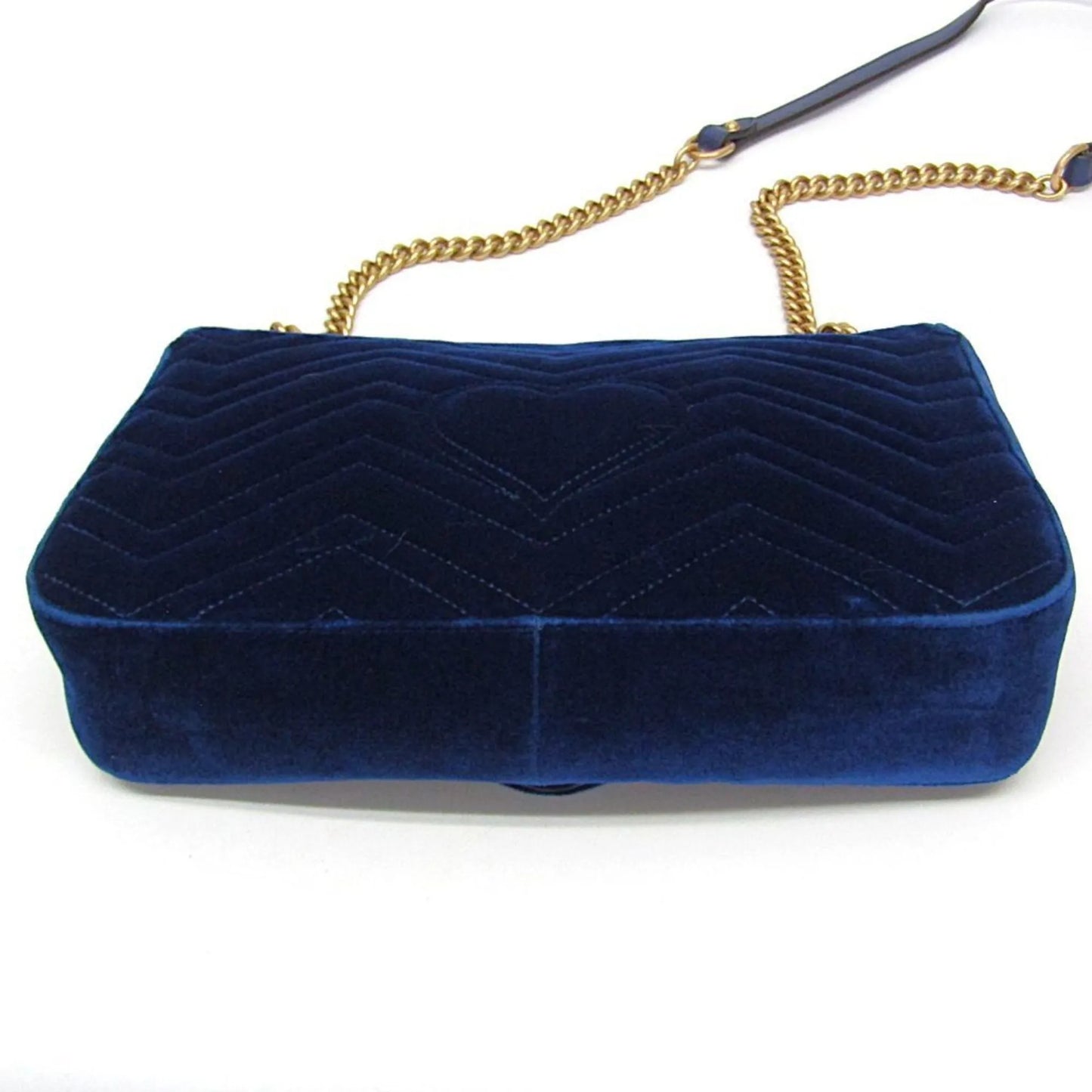 Gucci GG Marmont Flap Embroidered Matelasse Velvet, Blue, Velvet, Shoulder Bag