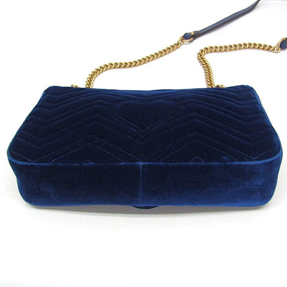 Gucci GG Marmont Flap Embroidered Matelasse Velvet, Blue, Velvet, Shoulder Bag