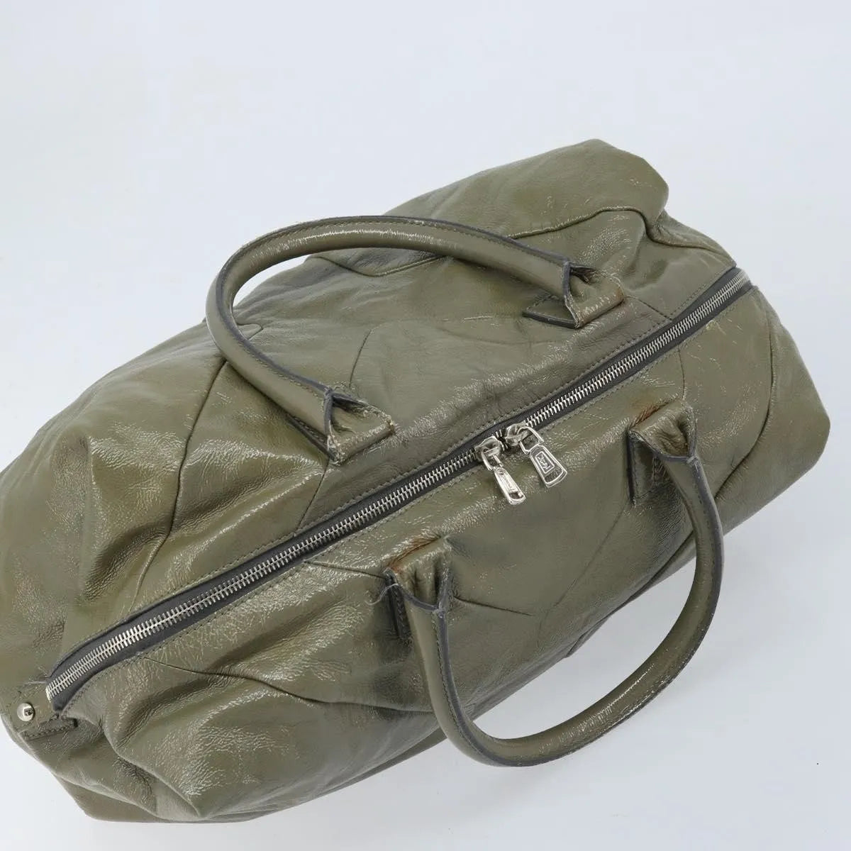 Saint Laurent Easy Y Satchel Patent, Khaki, Patent Leather, Handbag