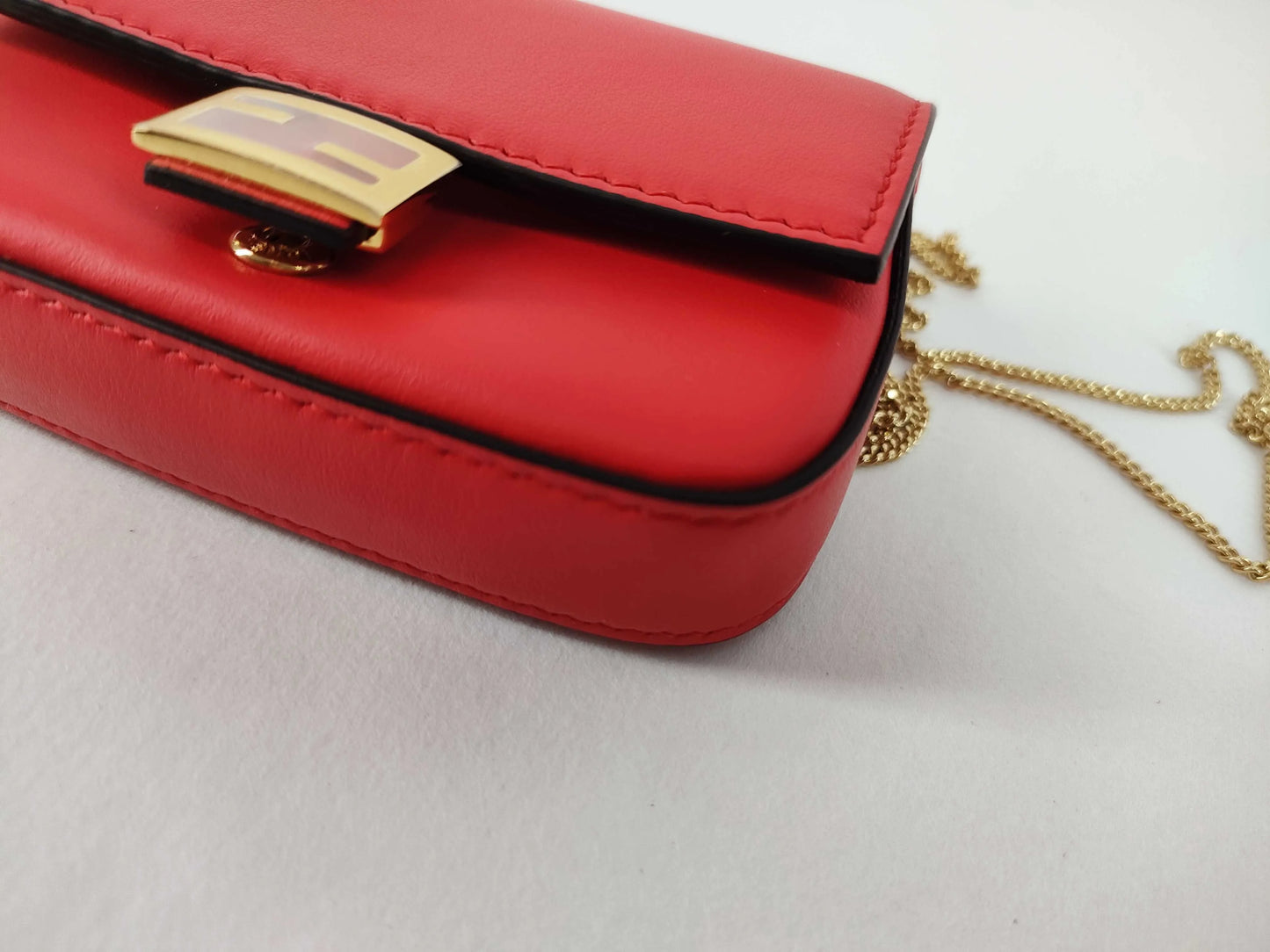 Fendi Baguette Bag Charm Leather, Red, Leather, Clutch