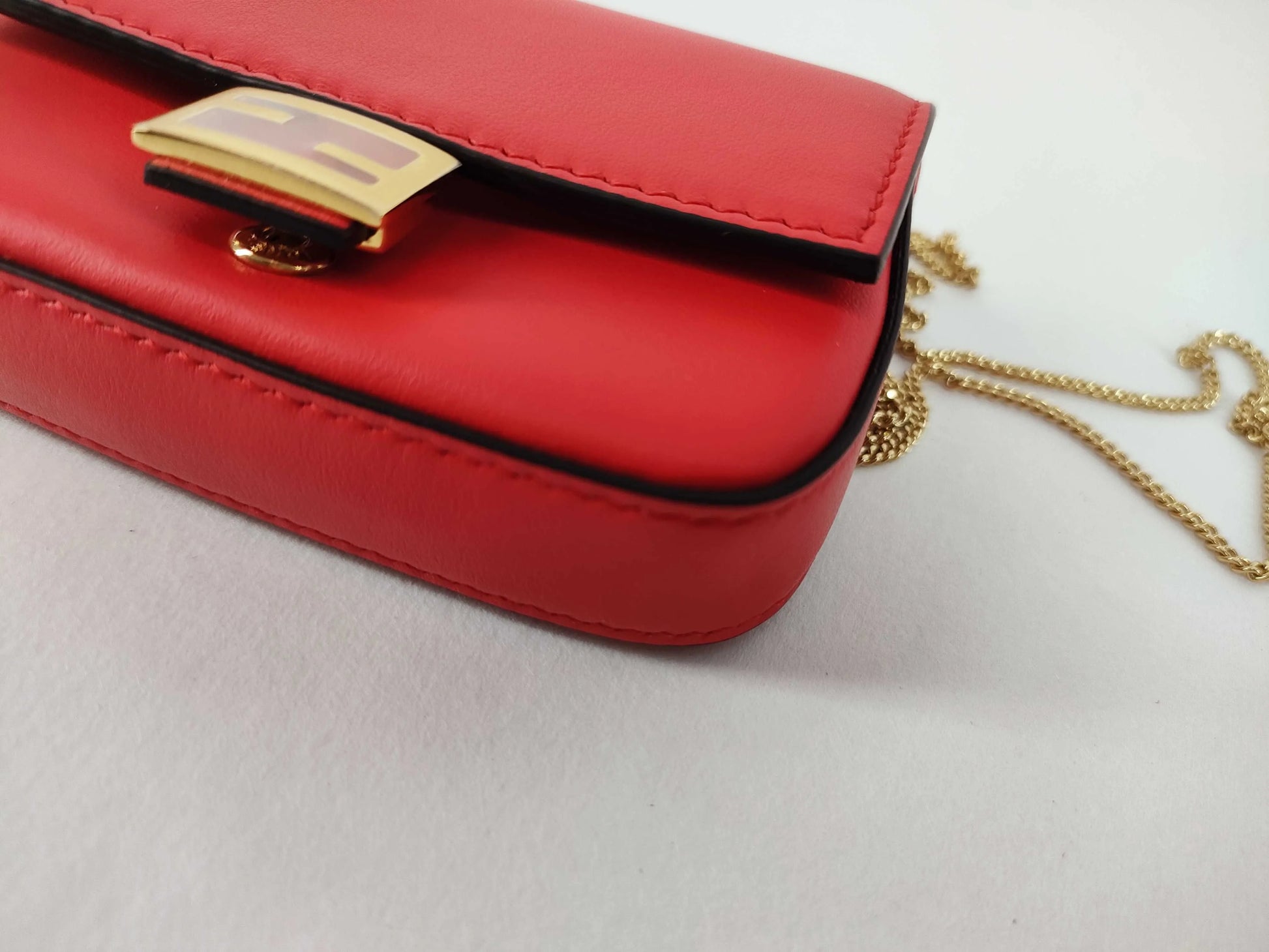 Fendi Baguette Bag Charm Leather, Red, Leather, Clutch