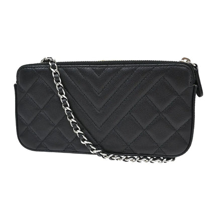 Chanel Diamond CC Double Zip Clutch with Chain Quilted Lambskin, Black, Leather, Shoulder Bag