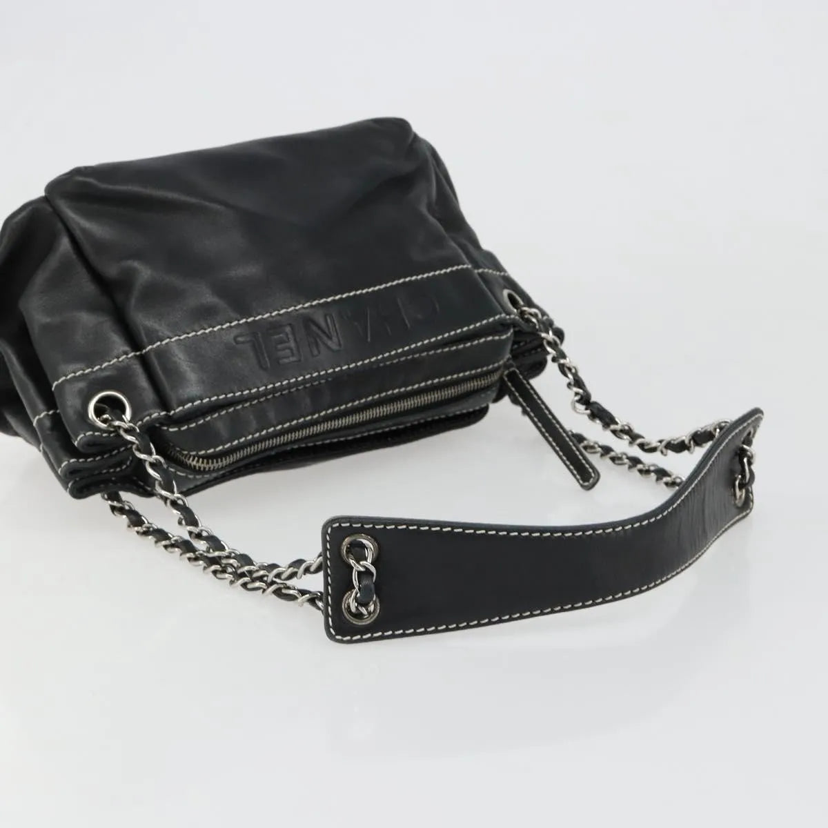 Chanel CC Shoulder Bag Leather, Black, Leather, Handbag