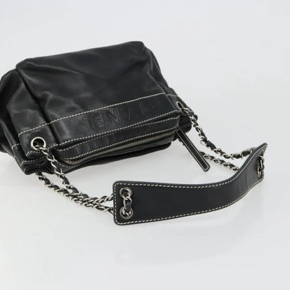 Chanel CC Shoulder Bag Leather, Black, Leather, Handbag