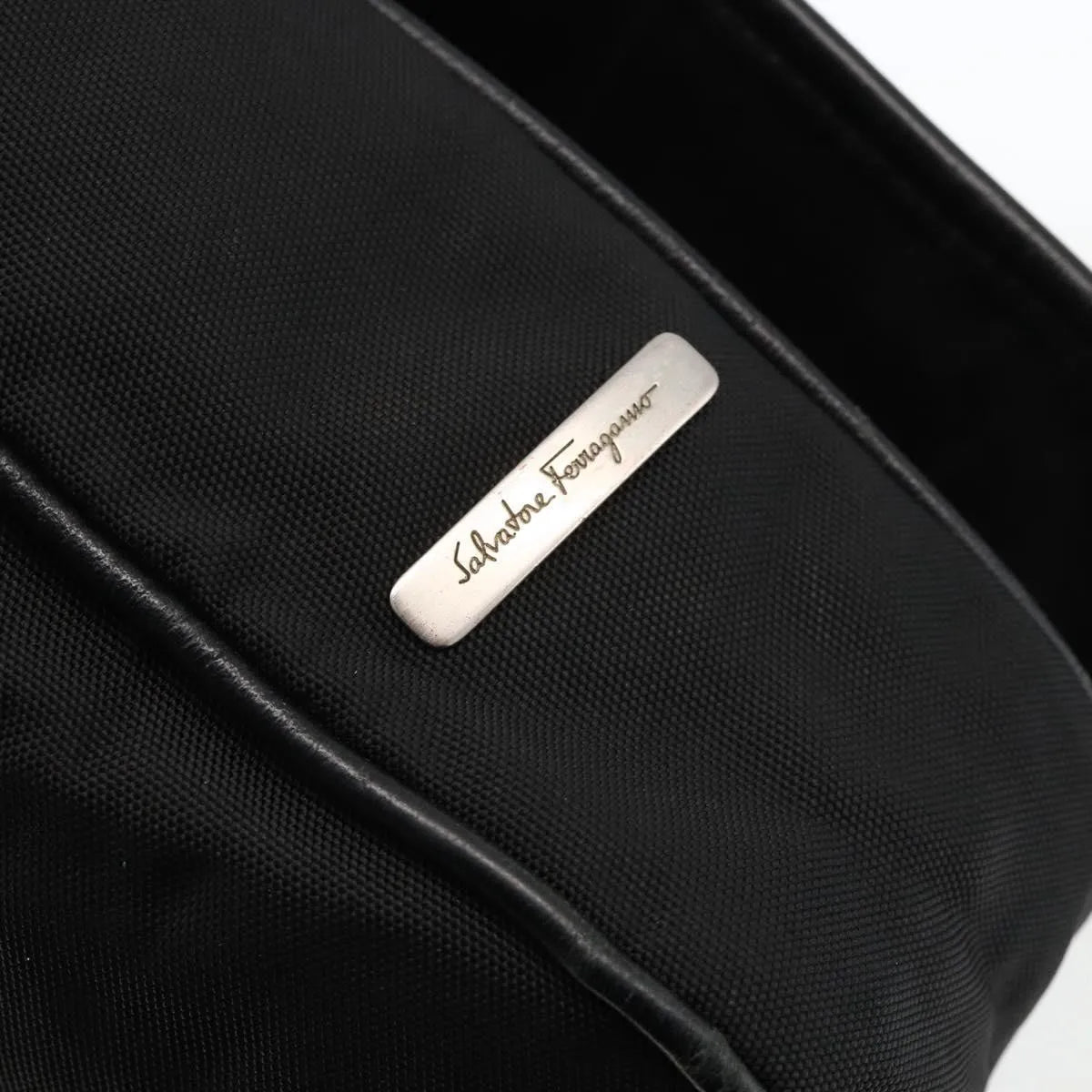 Salvatore Ferragamo Vintage Leather, Black, Nylon, Shoulder Bag