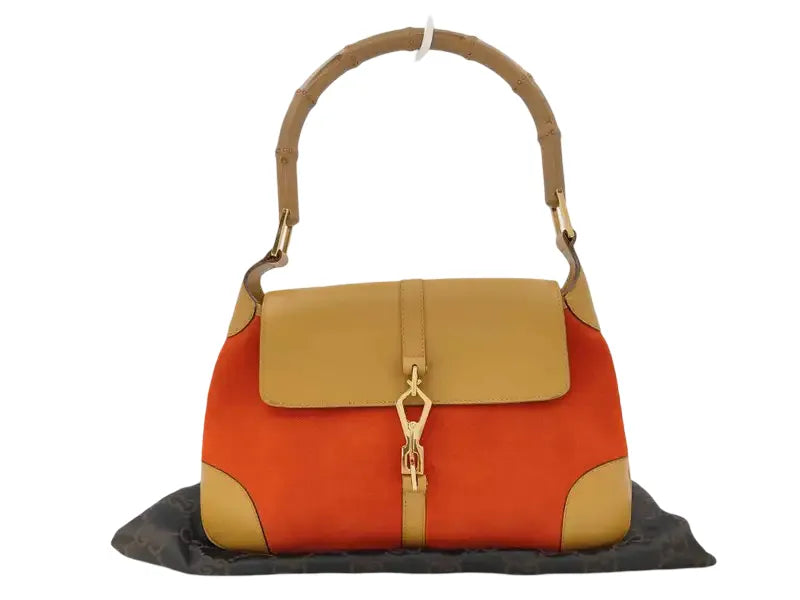 Gucci Vintage Jackie Shoulder bamboo, Red, Suede, Handbag