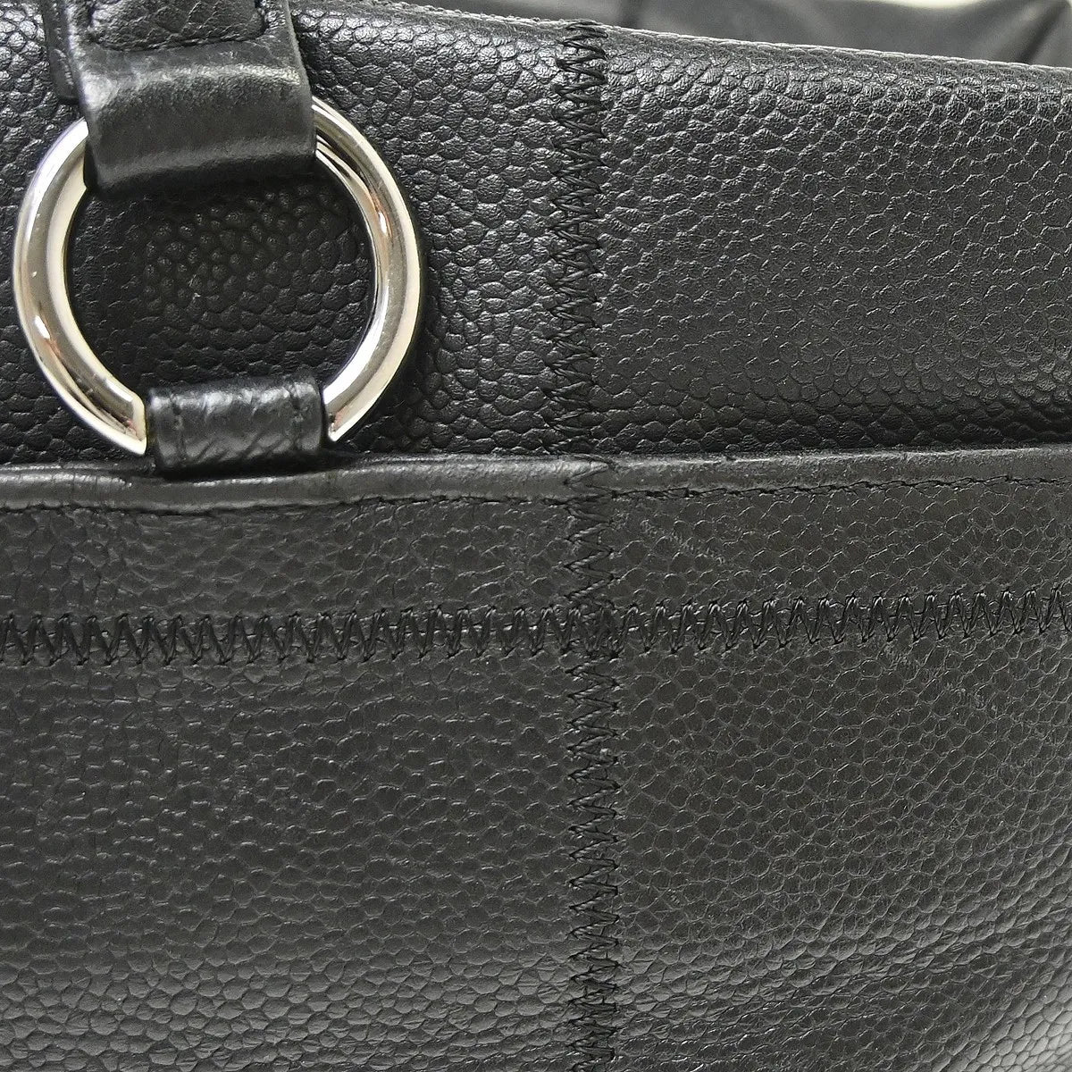 Chanel Square Stitch CC Boston Quilted Caviar, Black, Leather, Handbag