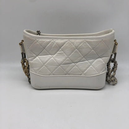Chanel Gabrielle Hobo Quilted Aged Calfskin, White, Calfskin, Shoulder Bag