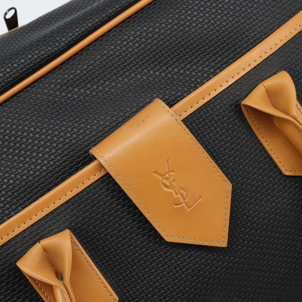 Saint Laurent Vintage Boston PVC Leather, Black, Canvas, Travel Bag