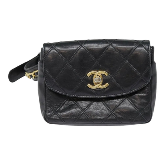 Chanel Vintage CC Flap Waist Quilted Leather, Black, Leather, Clutch